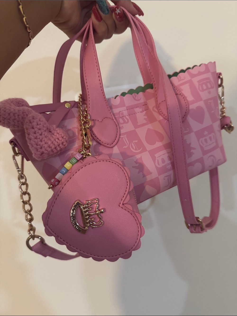 Juicy Couture Pink Heart Charm Crossbody Bag